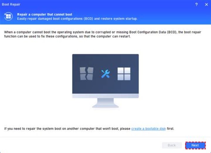 Boot repair dialog