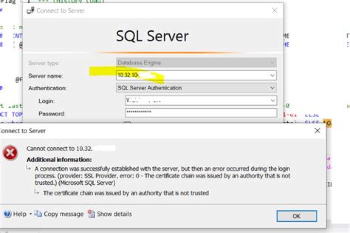 Certificate error when connecting to SQL Server
