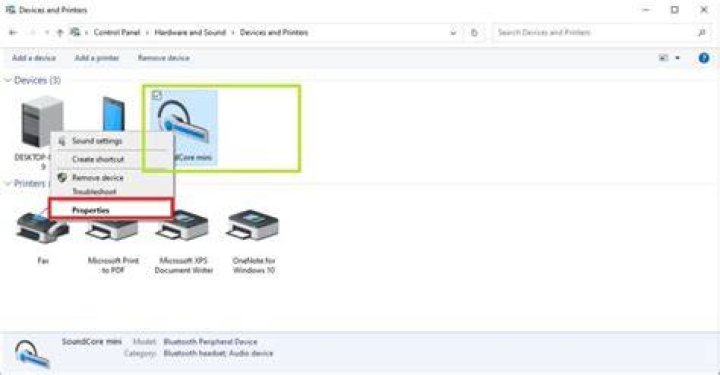 Device property window