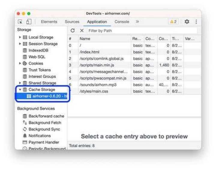 Devtools Cache