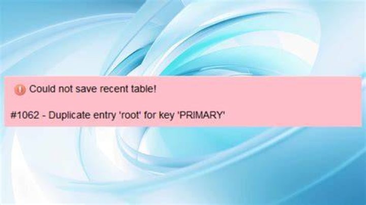 Error Code: 1062. Duplicate entry 'PRIMARY'