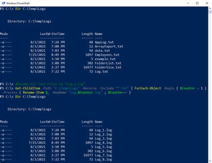 How can I bulk rename files in PowerShell?
