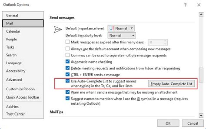 how to turn off auto complete on the outlook browser version