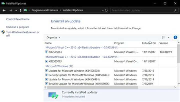 List of updates installed in 2020