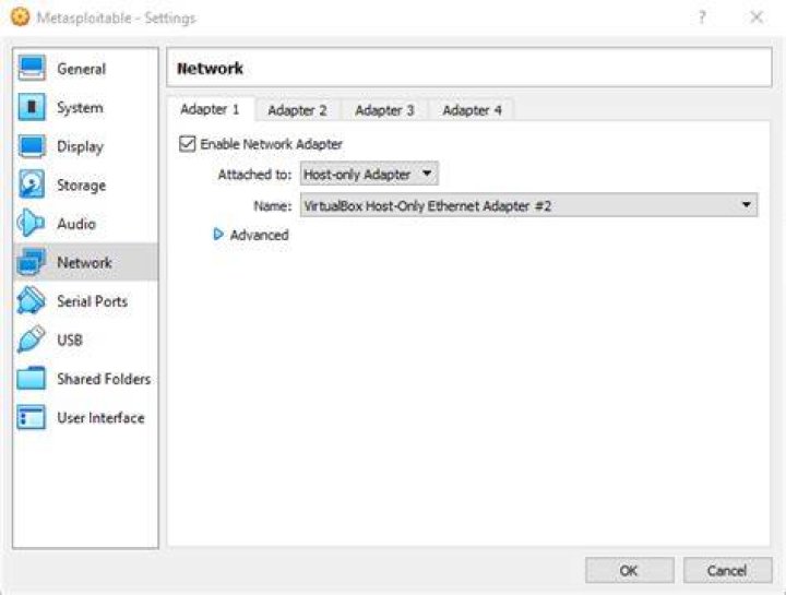 Metasploitable network configuration