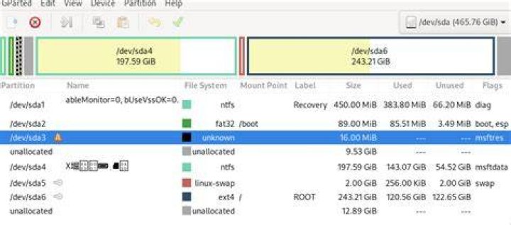 Moving msftres partition with gparted
