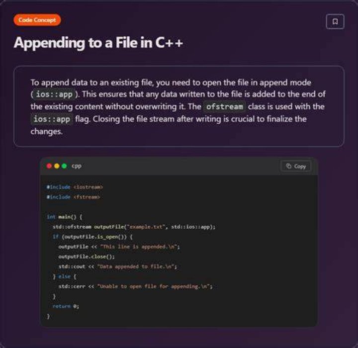 Open existing file, append a single line