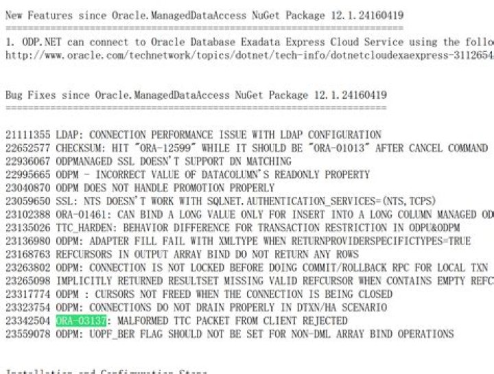 ORA-03137: malformed TTC packet from client rejected