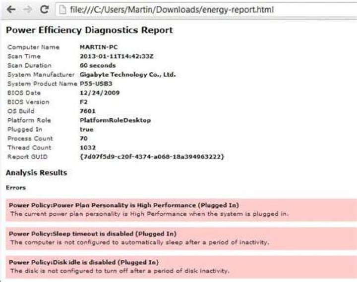 power efficiency diagnostics report