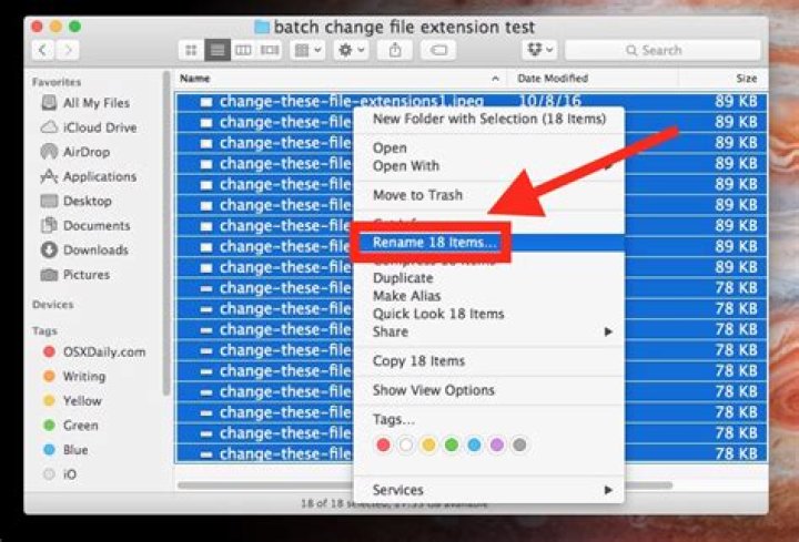 rename file extension name in Mac OS