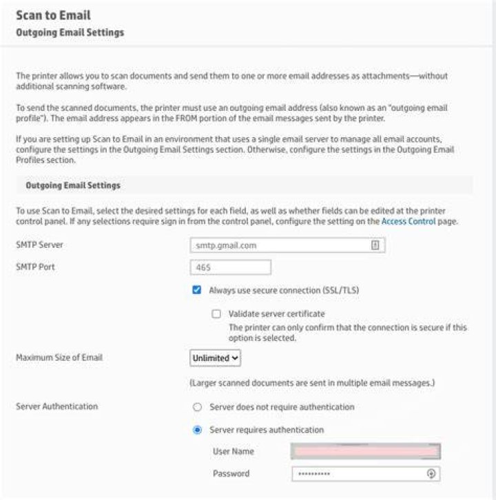 Scan to email functionality on HP printers not working