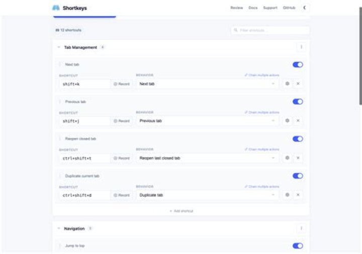 ShortKeys Options Page