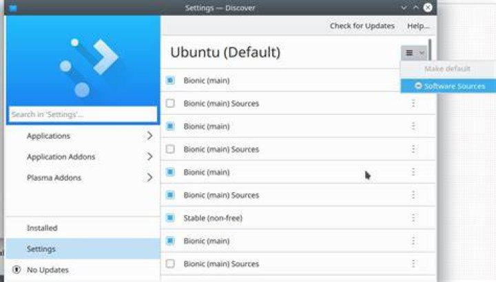 Software Sources GUI in Kubuntu 18.04