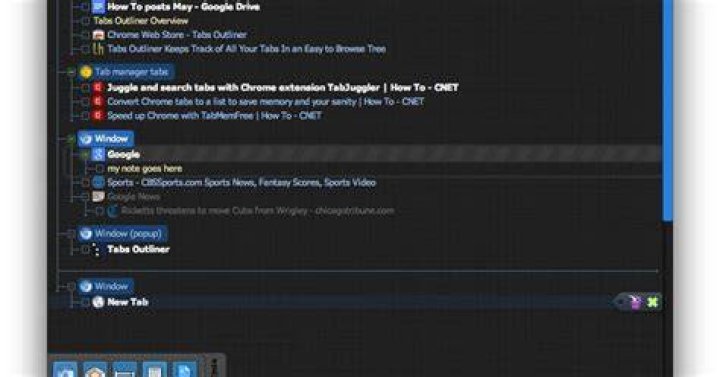 tabs list in Tabs Outliner example of data from a window exported to Google Doc