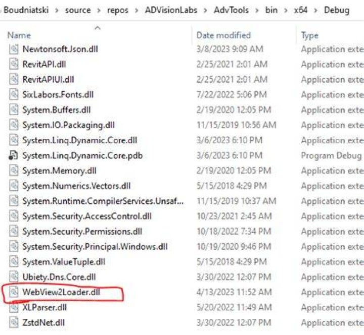 The loader .dll is in the .exe folder of the application