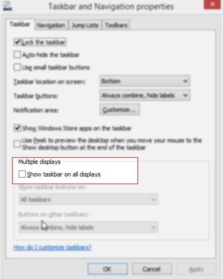 Turn on auto hide for taskbar on second screen but not on primary screen in windows 8