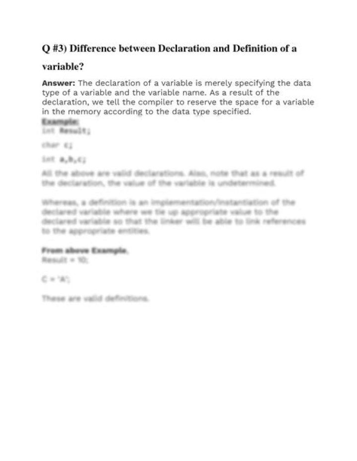 What is the difference between a definition and a declaration?